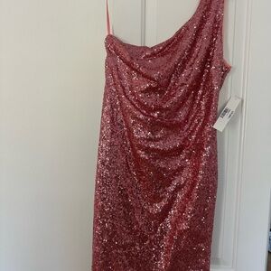 Aqua One Shoulder Pink Sequin Dress